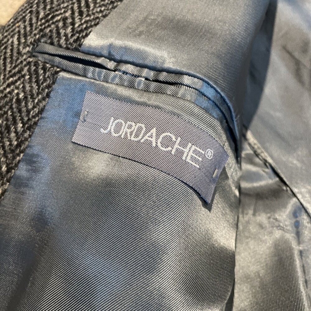 Vintage Jordache Blazer Jacket Men 42R Black Herringbone 100% Wool 90s NWOT Read - Picture 10 of 16